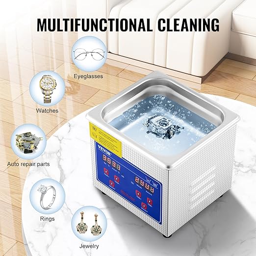 VEVOR 1.3L Professional Ultrasonic Industrial Cleaner with Digital Timer 40kHz Excellent Ultrasonic Cleaning Machine 110V for Jewelry Watch Ring Coin Diamond Eyeglasses Small Parts Cleaning