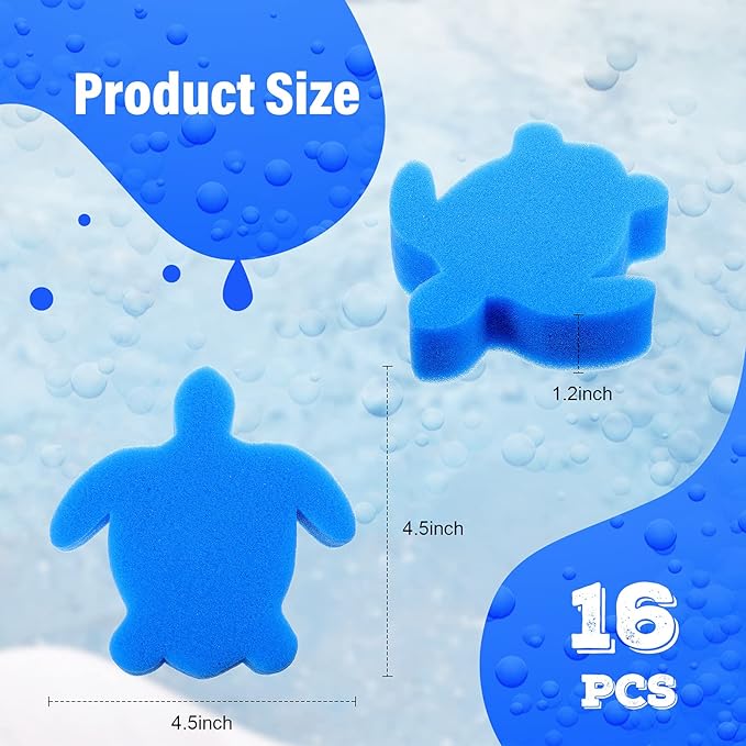 Boao 16 Pieces Oil Absorbing Sponge for Hot Tub Swimming Pool and Spa(Turtle,Blue)