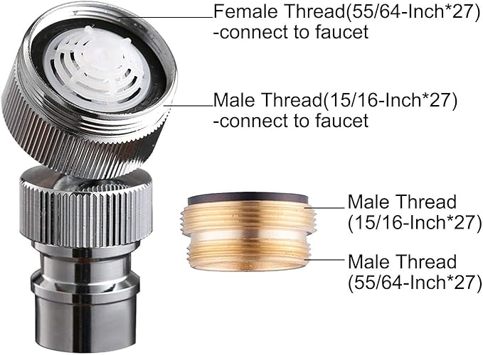 Dishwasher Faucet Adapter, Brass Dishwasher Snap Adapter, 55/64-27 Thread with Small Diameter Nipple, Chrome Plated