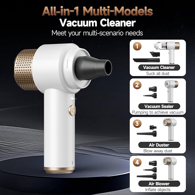 Car Vacuum Cleaner, 16000PA Mini Car Vacuum Cordless Powerful, 7 in 1 Portable Handheld Vacuum Cordless with LED Light, Dual Filters, One-Touch Empty for Pet Hair, Home, Office