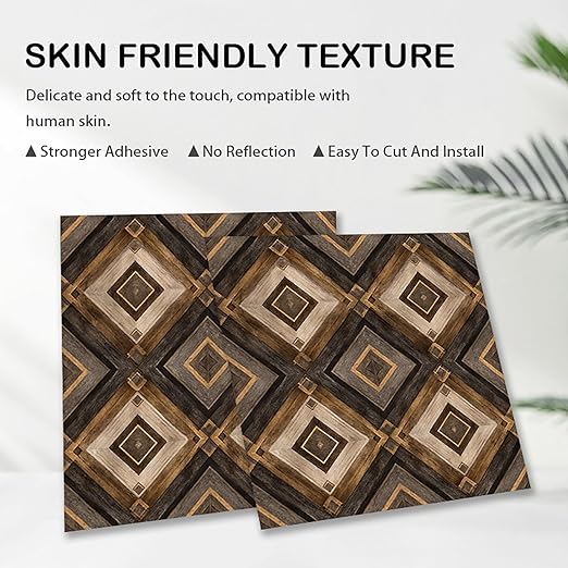 Nuxovilar Peel and Stick Vinyl Floor, 12x12 Inch Dark Geometric Wood Mosaic Pattern, Self-Adhesive Flooring (10 Pcs)