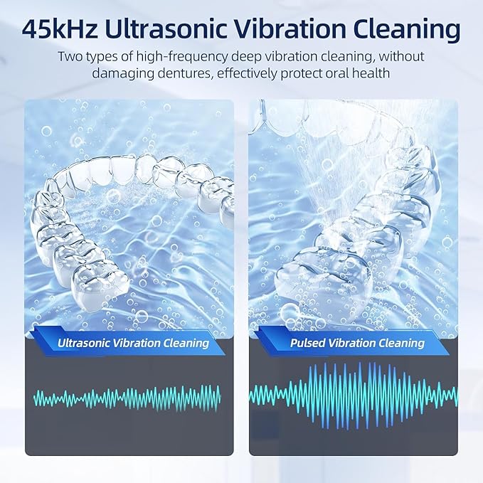 Retainer Cleaner, 45kHz Ultrasonic Retainer Cleaner Machine with 200ML Capacity & 4 Modes for Dentures, Aligners, Mouthguards, Retainers, Jewelry and Denture Appliances, White