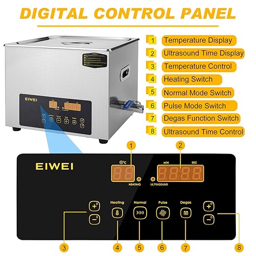 15L Ultrasonic Cleaner Dual-Frequency Professional Digital Stainless Steel Cleaning Machine with Heater Timer for Carburetor, Parts, Circuit Board, Glasses, Denture, Jewelry