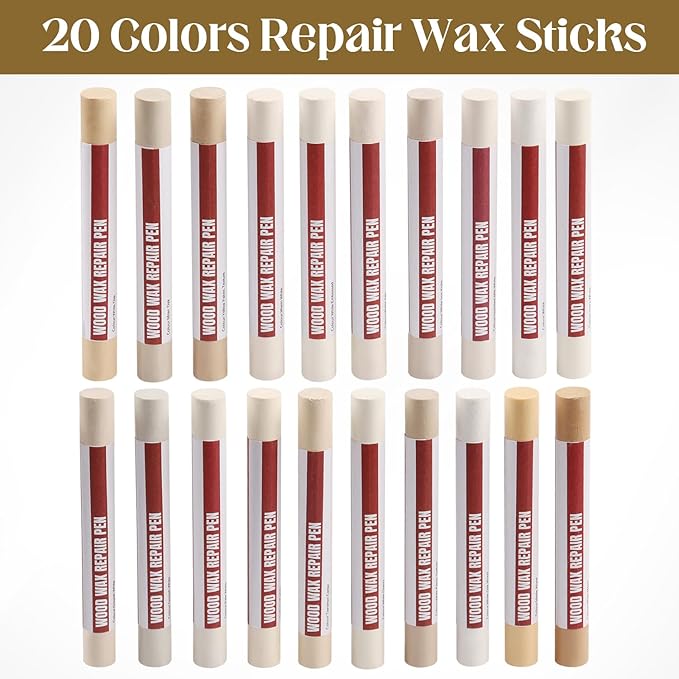 Wood Filler Sticks，20 Colors Wood Repair Wax Crayons Furniture Markers Touch up for Repairing Scratches, Scuffs, Cracks, Dings and Holes in Wood Floors, Cabinets, Furniture (Light Color Series)