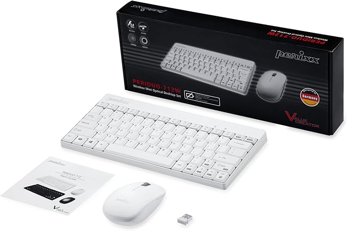 Perixx PERIDUO-712W Wireless Mini Keyboard and Mouse Set, White, US English Layout
