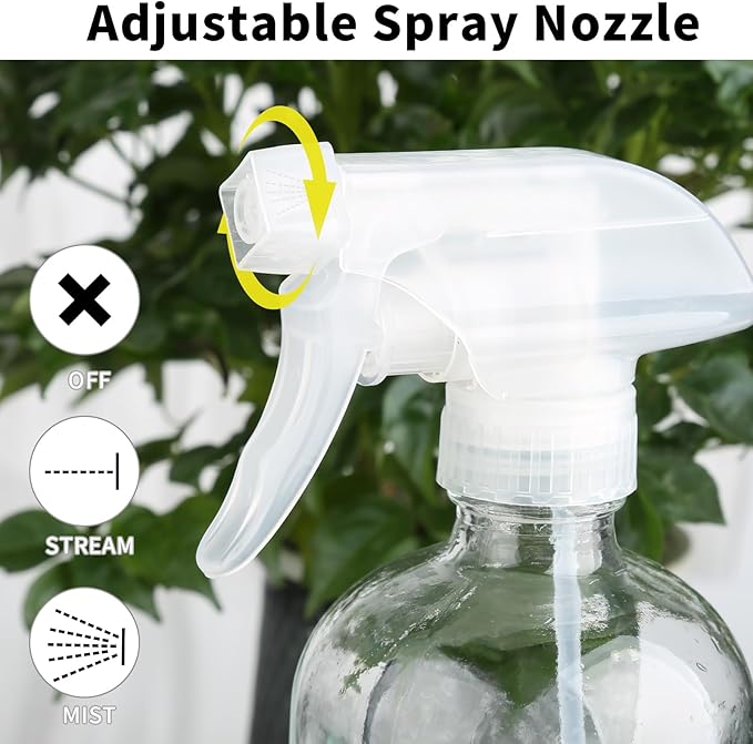 Glass Spray Bottles (2-Pack) with Silicone Sleeve - 16oz Empty Refillable Bottles - Adjustable Nozzle for Hair, Plants, Cleaning & DIY Solutions - Mint Green & Grey