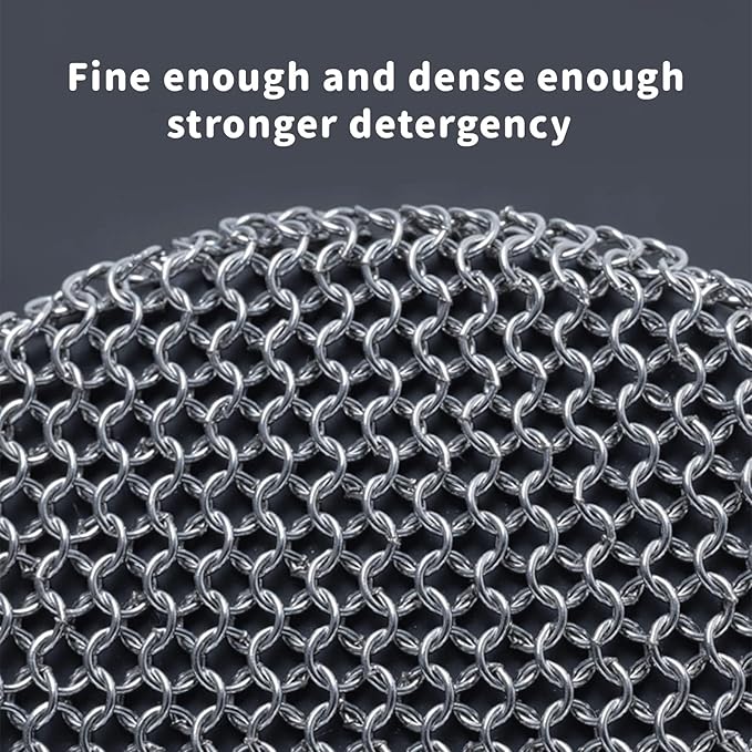 MEIXINZHI Cast Iron Cleaner, Chain Mail Scrubber & Pan Grill Scrapers - 2 in 1 Cast Iron Skillet Cleaner