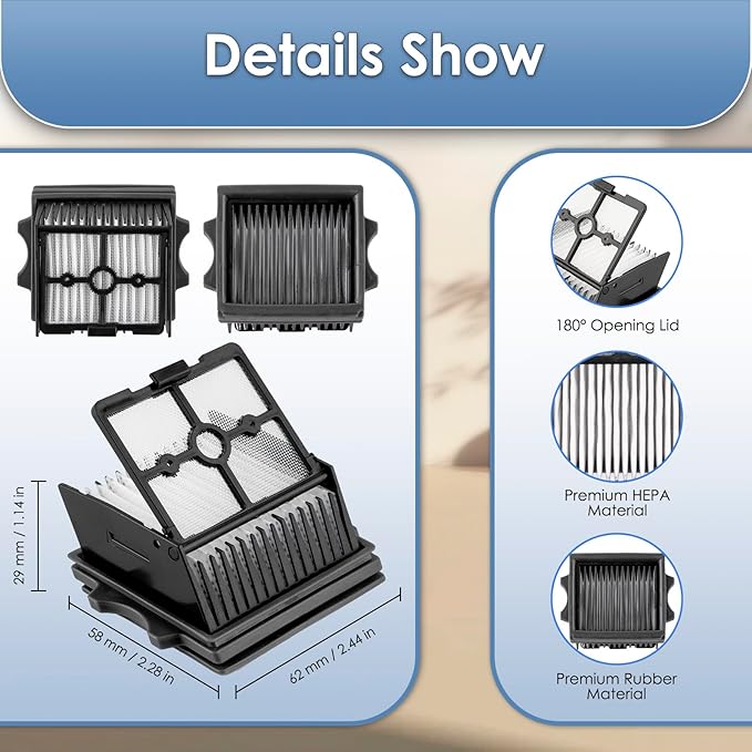 (5 Pack) Floor One S9 Artist Pro Brush Rollers and HEPA Filters Compatible with Tineco Floor One S9 Artist Pro Wet Dry Vacuum Cleaner (Excluding Handle), 2 Brush Rollers, 3 HEPA Filters