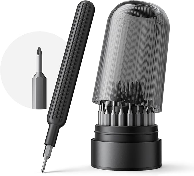 31 in 1 Precision Torx Screwdriver Set, Magnetic S2 Steel Bits with Portable Cylindrical Case. Mini & Small Screwdriver Set for Electronics, Laptop, iPhone, PS5, Switch (Black) (Black)