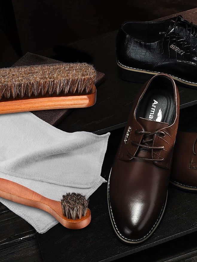 Youngjoy 3 Pieces Horsehair Shine Shoes Brush kit Polish Dauber Applicators (F)