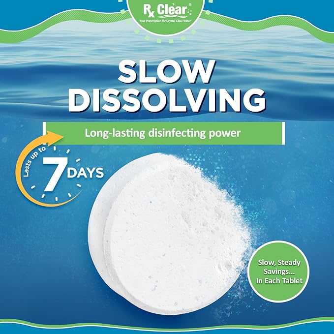 Rx Clear 3" Inch Stabilized Chlorine Tablets | 1200 Lbs | Individual Chlorinating Tabs | Sanitizing Swimming Pools | Long Lasting, Slow Dissolving, UV Protected (24 x 50 LB Buckets)