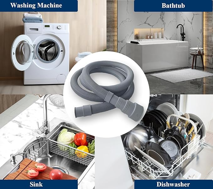 10ft Washing Machine Drain Hose Extension Kit - Universal for Washer, Dishwasher & Dehumidifier, 7-Piece Set with U-Bracket, 4 Clamps & Adapter