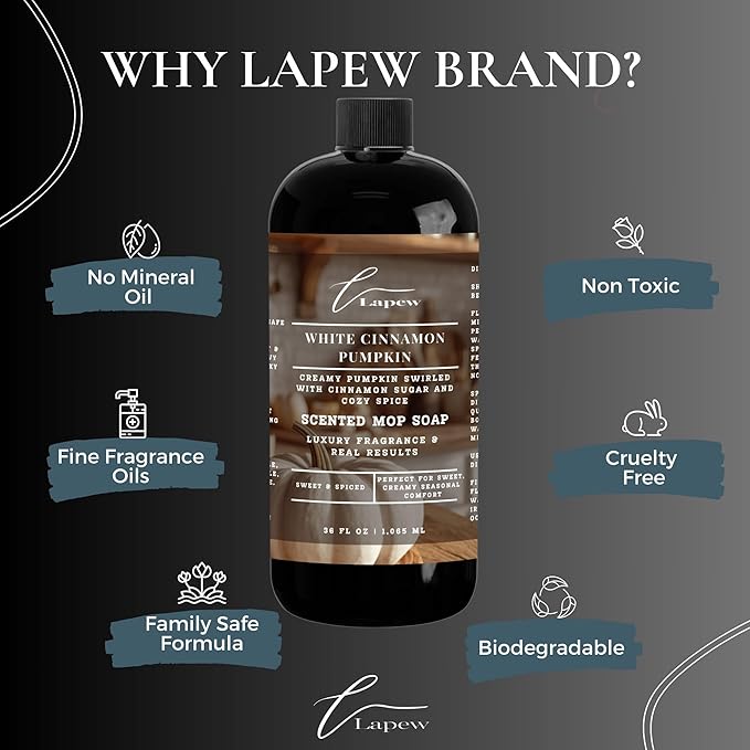 Luxury Floor Cleaner, Scented Mop Soap Concentrate | Hard Floor Cleaner for Tile, Vinyl, Laminate, LVP & Sealed Hardwood | Low-Foam, Streak-Free | 36 oz | White Cinnamon Pumpkin