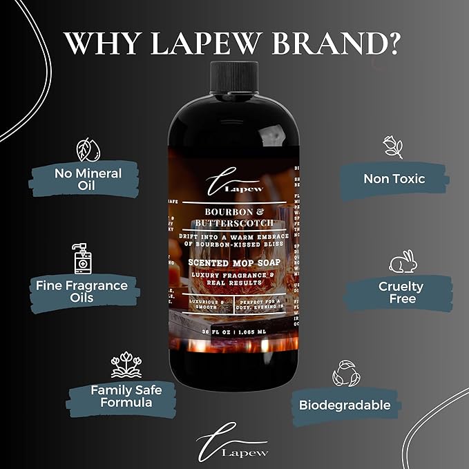 Luxury Floor Cleaner, Scented Mop Soap Concentrate | Hard Floor Cleaner for Tile, Vinyl, Laminate, LVP & Sealed Hardwood | Low-Foam, Streak-Free | 36 oz | Bourbon & Butterscotch