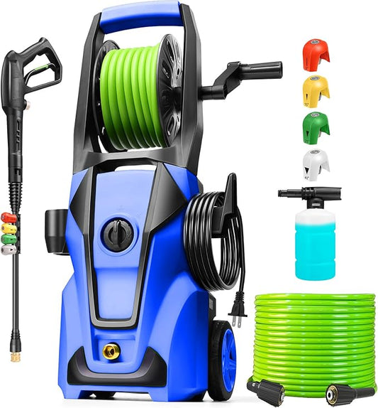 Pressure Cleaner 3000PSI Adjustable Pressure, Power Cleaners Powered with 33ft Pressure Hose, 4 Nozzles and 500ml Foam Cannon, Cleaner Machine for Home, Car, Blue1