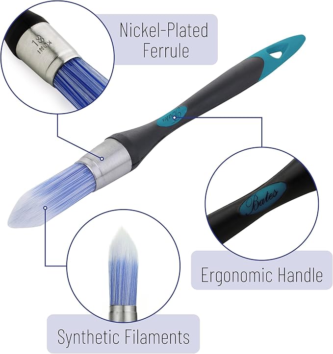 Bates Trim Brush, 0.75-Inch, Small Paint Brush, Trim Brushes for Painting, Blue-Black