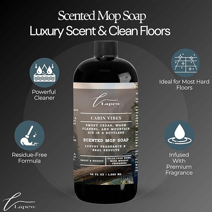 Luxury Floor Cleaner, Scented Mop Soap Concentrate | Hard Floor Cleaner for Tile, Vinyl, Laminate, LVP & Sealed Hardwood | Low-Foam, Streak-Free | 36 oz | Cabin Vibes
