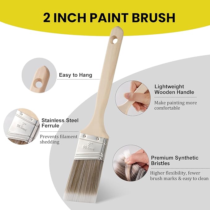 Mister Rui Paint Brush, 2 Inch Angled Paint Brush Professional Sash Brush for Trim, Cabinets, Door, Ergonomic Long Handle, Smooth Finish for Oil & Latex Paint