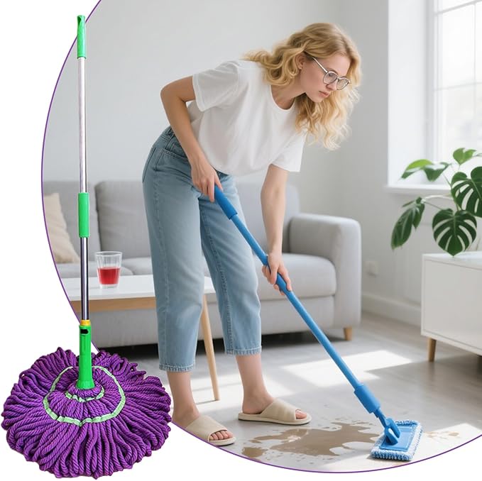 Twist Mop - Absorbent Cleaner for Floors | Easy Wring Telescopic Mop for Bedroom, Kitchen, School, Marble, Concrete, Hardwood, Commercial Spaces, Garage, Restaurant, and Bathroom