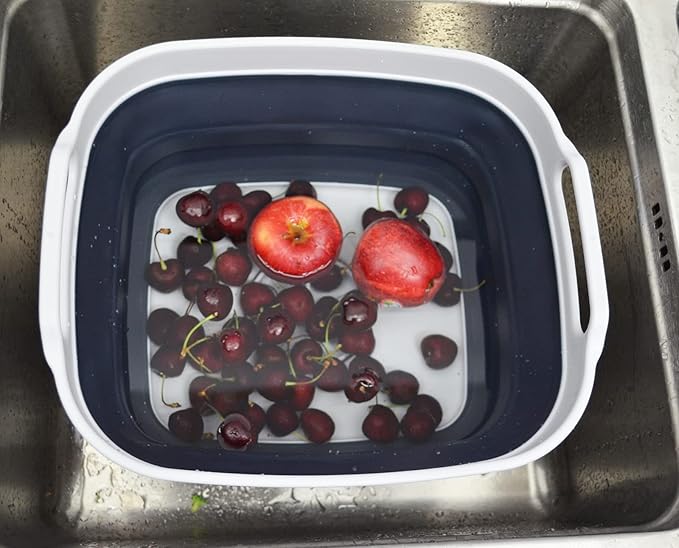 SAMMART 7.5L (2 Gallons) Collapsible Dishpan with Draining Plug - Foldable Washing Basin - Portable Dish Washing Tub - Space Saving (Grey/Slate Grey, 1)