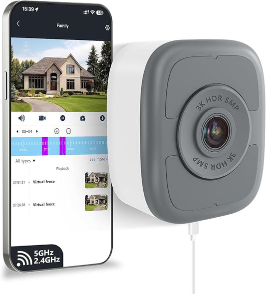 5MP 3K Window Security Camera with 24/7 Recording, No Subscription Required, Indoor Camera with Color Night Vision, Motion Detection, 2.4G＆5G WiFi, Quick & Easy Installation (1Pack)