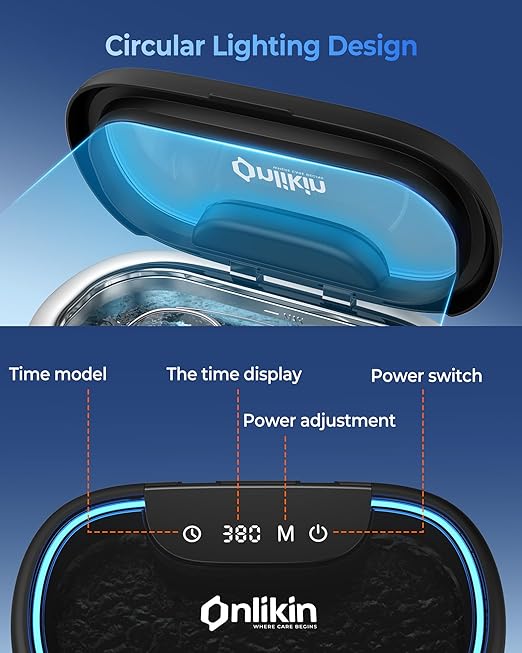 35W Ultrasonic Jewelry Cleaner, 45KHz Retainer Cleaner for Jewelry, 5 Timer & 3 Power Modes, Eyeglasses, Rings, Watch Strap, Dentures - 20oz, 304 Stainless Steel Tank, Quiet <38dB (Black)