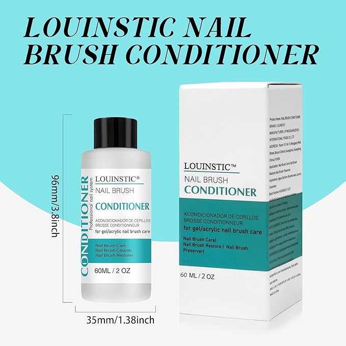 LOUINSTIC Nail Art Brush Cleaner 2 oz - Nail Brush Cleaner and Conditioner for Solid Gel Polish/Nail Extension Gel/Acrylic Nail Brushes, Quickly and Easily Acrylic Nail Brush Cleaner and Restorer