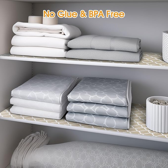 Shelf and Drawer Liner for Kitchen Cabinets Non-Adhesive, Strong Grip Non-Slip Thickened Cabinet Liners for Shelves, Waterproof Mats for Dresser Cupboard, Beige, 23 in x 10 Feet