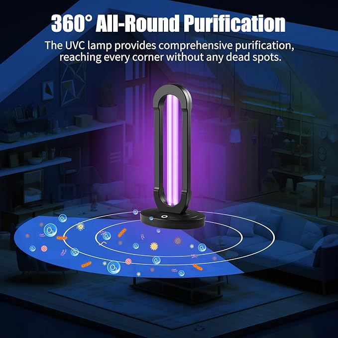 38W UV Light UVC Lamp | 265nm Air & Surface Refreshment | One-Piece Construction, 3-Stage Timer, Remote + Manual Control w/Buzzer | Avoid Exposure (Ozone Free)