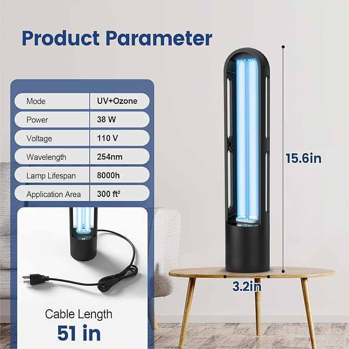 SalonDepot UV Light Sanitizer 38W Dust Mites Remover, Ultraviolet Light with 3 Speed Timer Setting for Bedroom, Kitchen & Office