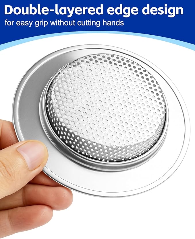 4-Pack Kitchen Sink Drain Strainer, Sturdy Stainless Steel, for Most Kitchen Sink, Effectively Catches Food Particles to Keep Drain Cleanliness, Ease of Cleaning, Outer Diameter 4.5 Inch