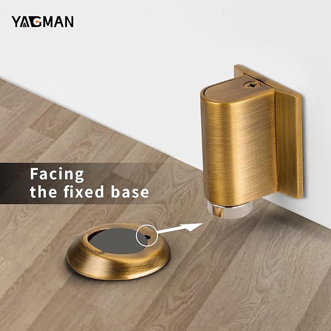 2 Pack Magnetic Door Stopper, Magnet Floor Door Stop Retractable, Door Magnetic Catch, Door Holder to Keep Door Open, No Drilling Mount with Adhesive, Antique Brass AB-2