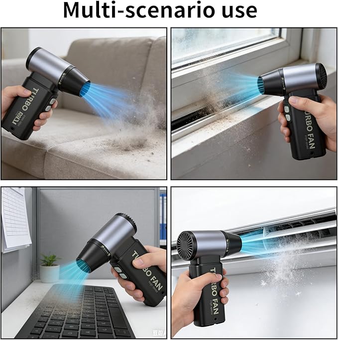Compressed Air Duster-100000RPM Electric Air Duster for PC&Keyboard Cleaning，4-Speed Cordless Turbo Fan Rechargeable Reusable Compressed Air Blaster, Air Bed, Outdoors, Home