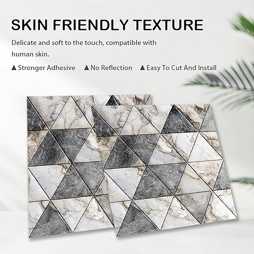 Nuxovilar Peel and Stick Vinyl Flooring, 12x12 Inch Geometric Triangle Marble-Look, Self-Adhesive Waterproof Flooring, 10 Pcs