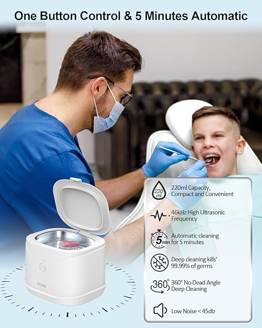 BCOM Retainer Cleaner,Jewelry Cleaner Ultrasonic Machine 46kHz, Jewelry&Retainer Cleaner 2-in-1 Professional Portable Dental Jewelry Pod Deep Clean forJewelry,Retainer,Mouth Guard, Ring New Year Gift