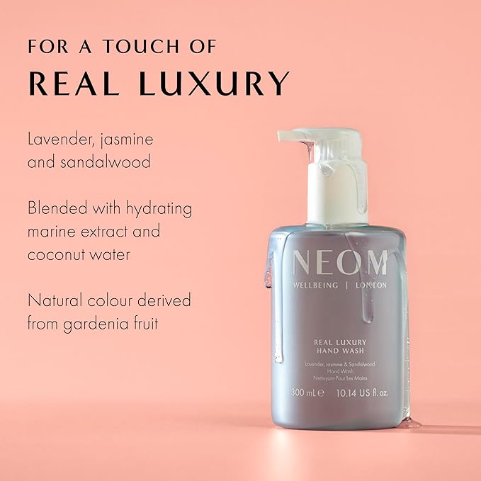 Neom Real Luxury Hand Wash Refill, 600ml I 24 essential oils, including lavender, jasmine and sandalwood I 100% recyclable 600ml refill pouch I Cleanse, Soften and Replenish