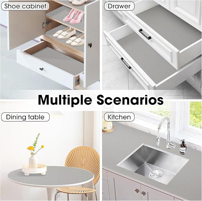 Drawer and Shelf Liner, Non-Slip Kitchen Cabinet Liners Non-Adhesive Thick Strong Grip Waterproof Washable Mats Protect Dresser Shelves Cupboard Bathroom Cabinets, Light Gray, 24 in X 30 FT