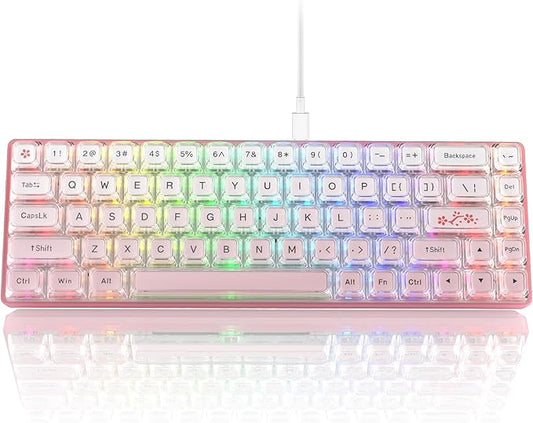 Womier 60% Keyboard Gaming Pink - Wired Creamy Mechanical Keyboard, WK68 Hot-Swappable RGB Custom Mini Key Board with Arrow Keys/Software Supported, Prelubrication Linear Switch (WK68-Pink)