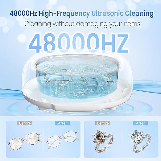 kunphy Ultrasonic Jewelry Cleaner, 700ml(24.5 0z) 48KHz Jewelry Cleaner Machine with 3 Digital Timers, Ultrasonic Cleaning Machine for Glasses, Rings, Diamond, Necklaces
