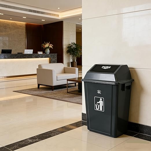 4 Packs 13 Gallon Commercial Heavy-Duty Trash/Garbage Can, Swing Lid Waste Container for Home/Garage/Kitchen/Outdoor/Driveway
