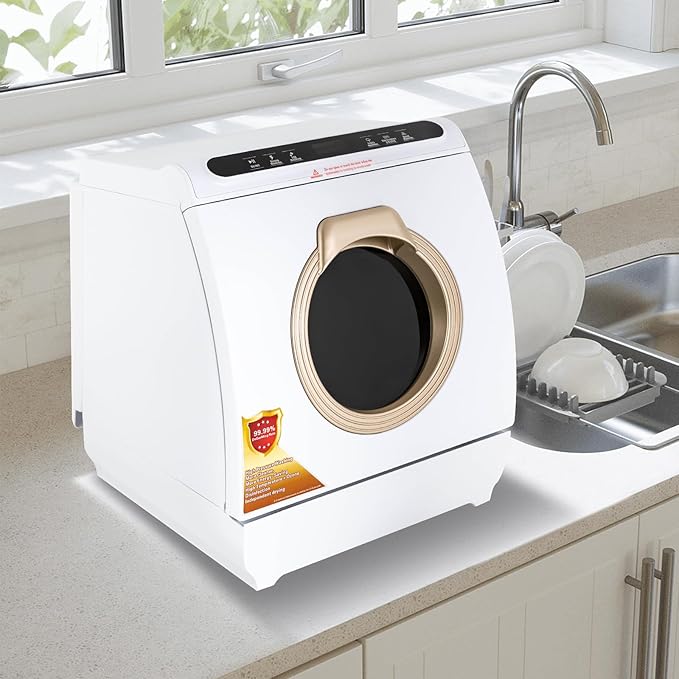 Countertop Dishwasher, Portable Dishwasher with 7L Built-in Water Tank, 5 Programs,360° Dual Spray, 161℉ Steam& PTC Thermal Drying, Mini Dishwasher for Apartments& RVs