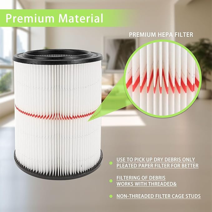 17816 Filter for Craftsman Shop Vac Air Filter, Replacement for Craftsman Wet Dry Vac Filter for Craftsman 9-17816 Vacuum Filter 5 6 8 12 16 Gallon and Larger Vacuum Cleaner 2 Pack