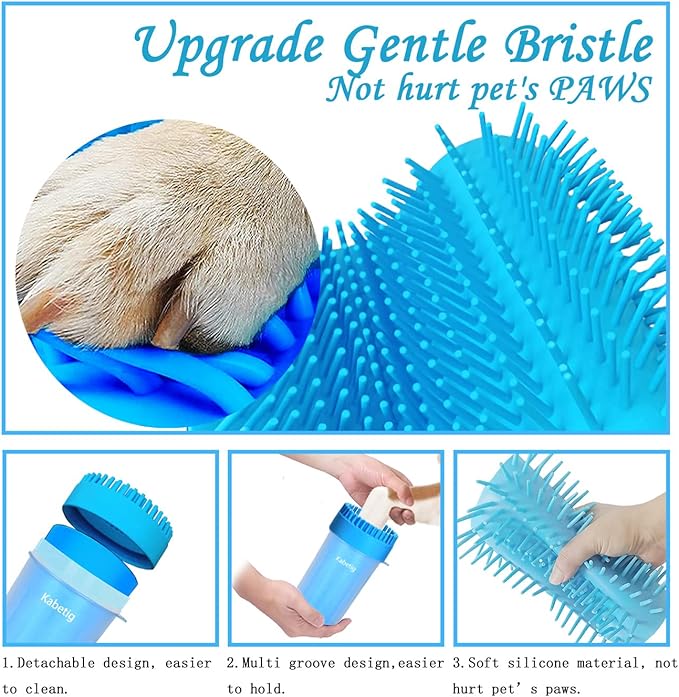 Quick Clean Dog Paw Cleaner 5-in-1 Kit, Blue (Medium) - No Full Bath Needed, Post-Walk Paw Clean - with Silicone Bath Brush, 3 Microfiber Towels - Fits Corgi 1.2-2.5 In (3.05-6.35 cm)