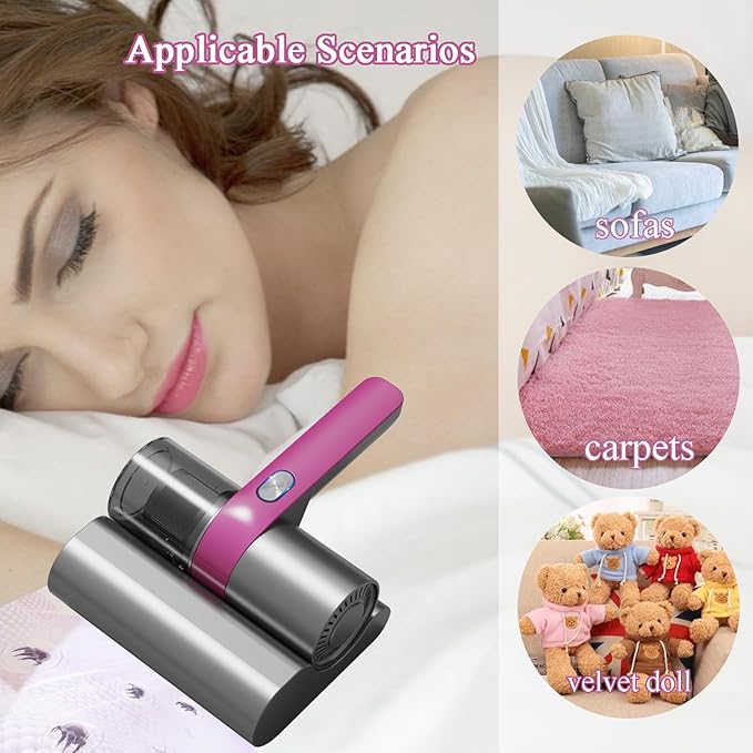 Generic Bed Vacuum Cleaner, Handheld Deep Mattress Upgrade Cordless Vacuum Cleaner Effectively Cleans Bedding, Pillows, Carpets, Fabric Upholstery and Other Fabric Surfaces, Purple