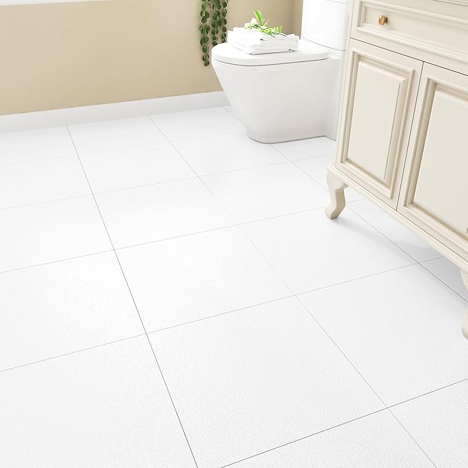 White Peel and Stick Floor Tile Vinly Flooring Tiles Bathroom Stick on Floor Tiles for Kitchen Bedroom Self Adhesive Removable Flooring Stickers 12''x12'' Waterproof & Durable Thick Tile Sheets 5PCS
