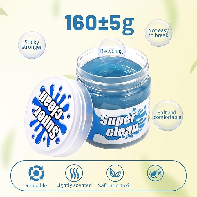 Eco-Friendly Car Cleaning Gel, 160g Biodegradable Detailing Putty for Car Interior Cleaner, Reusable Dust Cleaning Gel for Vents, Dashboards & Keyboard Cleaner, Car Accessories for Men & Women