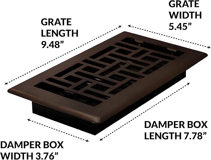 Decor Grates AJH408-RB Oriental Floor Register, 4x8 Inches, Rubbed Bronze Finish