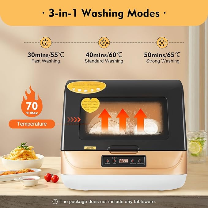 Countertop Dishwasher, 800W 3 Washing Conditions Table Top Dishwasher, Stainless Steel Frame Portable Dishwasher for Homes Apartments Dormitories Boats Campers Rvs