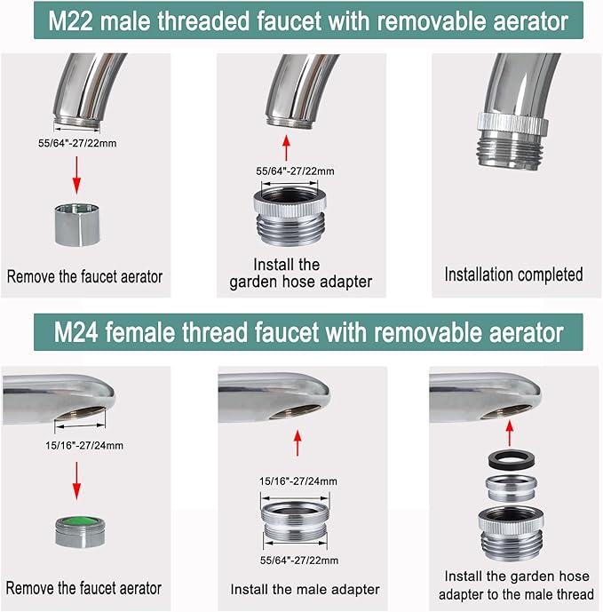 Faucet Adapter with Aerator, Sink Faucet to Garden Hose Adapter, Faucet Adapter to Garden Hose for Kitchen and Bathroom, 3/4" GHT Thread Chrome