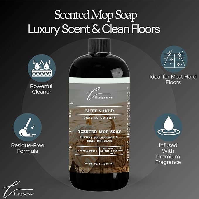 Luxury Floor Cleaner, Scented Mop Soap Concentrate | Hard Floor Cleaner for Tile, Vinyl, Laminate, LVP & Sealed Hardwood | Low-Foam, Streak-Free | 36 oz | Butt Naked